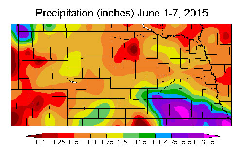 Precipitation map for June 1-7, 2015