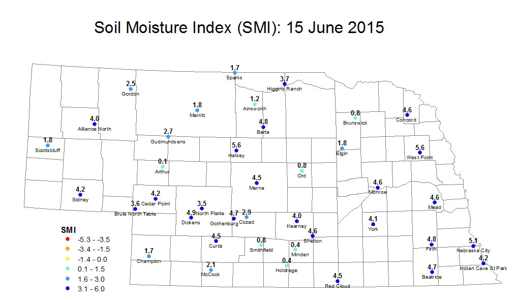 Soil Moisture Index for June 15, 2015