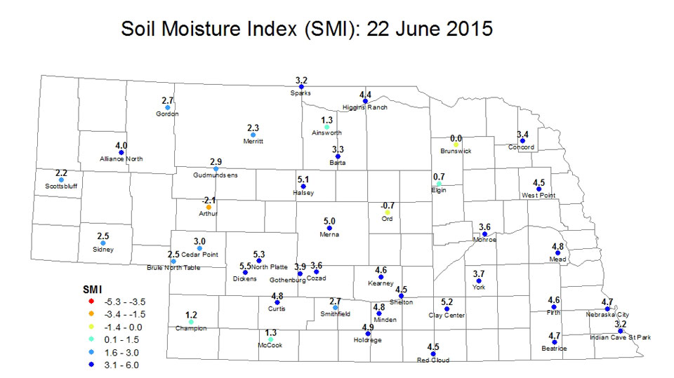 Soil Moisture Index for June 22, 2015