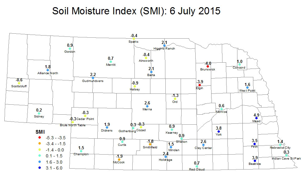 Nebraska map of soil moisture index