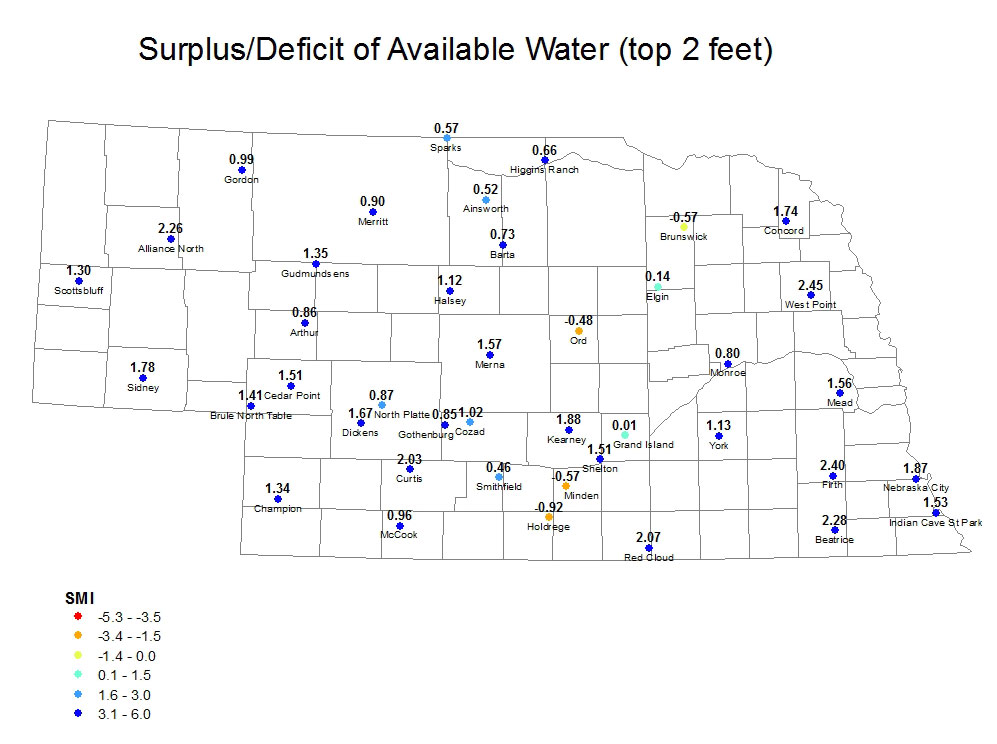 Nebraska Soil Moisture Index, June 8, 2015