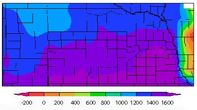 Nebraska map showing accumulated GDDs
