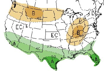 U.S. map showing 1-month forecast, December 2009
