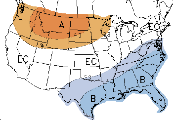 U.S. map showing 1-month temperature trend, December 2009