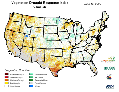 Vegetation-based soil moisture map of U.S.