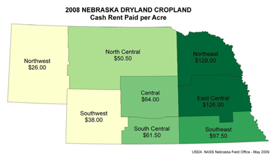 Dryland Cash Rents by District, 2008