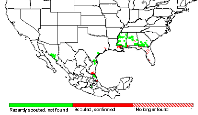 U.S. map showing locations of confirmed soybean rust as of April 20, 2009