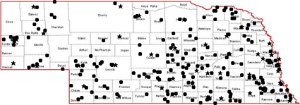 Nebraska map showing daily precipitation monitoring sites