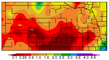 Map of Nebraska showing departure from normal average precipitation for March.