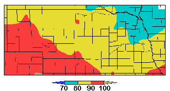 Map of Nebraska indicating low risk for corn flea beetle survival across most of the state, based on the Steven-Boewe Index.