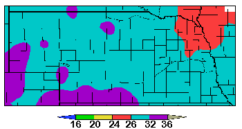 Nebraska map showing average temperature across the state for December 2009.
