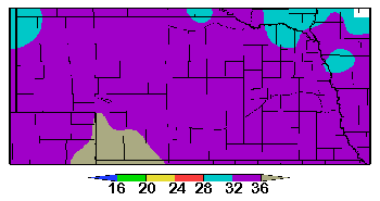 Nebraska map showing average temperature across the state for February 2009.