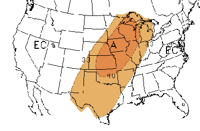 U.S. map showing 30-day precipitation forecast