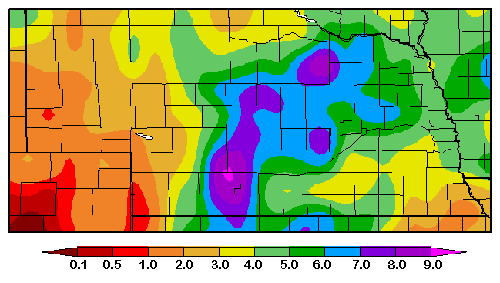Map of 14-day precipitaion record for Nebraska