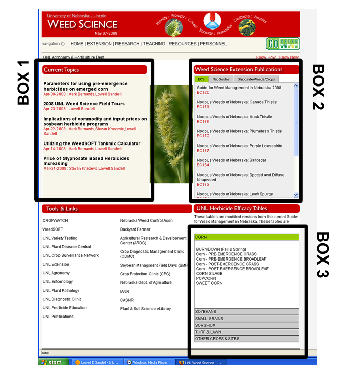 Figure 1. Home page of the newly revised UNL Weed Science Web site.