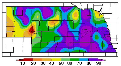 Nebraska map showing seven-day moisture record.