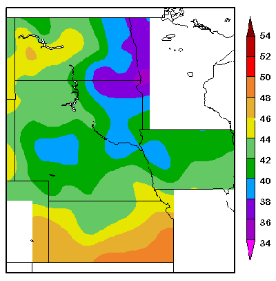 Average soil temperature (°F) at 4 inches below surface, April 9 to April 15, 2008.
