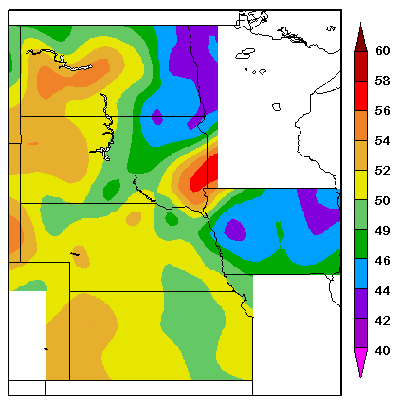 Fig 3. Average soil temperature at 4 inches below the surface on April 15, 2008