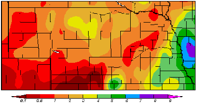 Graphic illustrating precipitaton in inches in Nebraska May 3-9