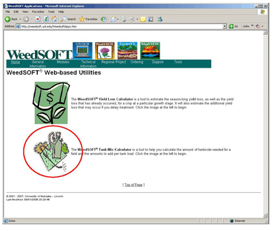 Screenshop of WeedSOFT page showing two tool options