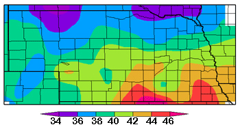 Map of Nebraska showing seven-day average soil temperatures.