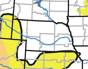 Map showing area of western Panhandle listed as abnormally dry.