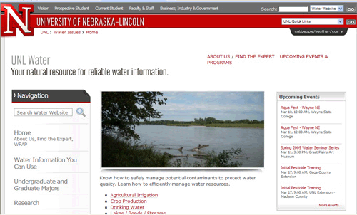 Screenshot of the UNL Water Web site