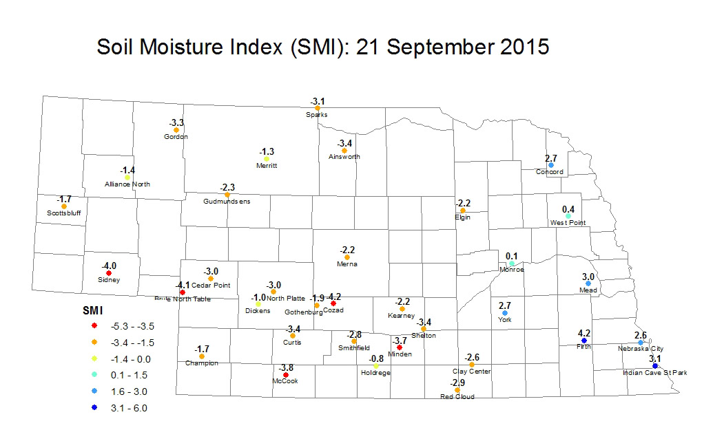 Soil Moisture Index map for 9/24/15