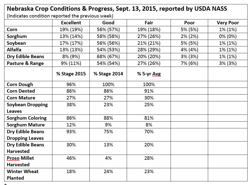 USDA: Nebraska crop conditions Sept.13, 2015