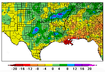 Southern Plains Precipitation Departure from Normal Map