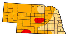 Nebraska map indicating drought levels