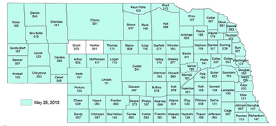 USDA RMA Nebraska map of lasting planting date for corn