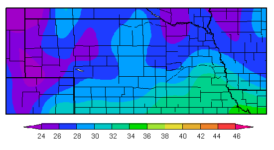 Nebraska map showing May 3, 2011 low temperatures