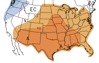 U.S. map showing April temperature forecast