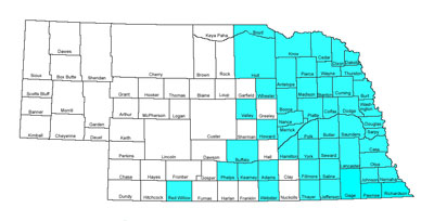 Map of 2009 SCN Distribution in Nebraska