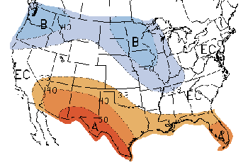 Map of 1-month temperature forecast