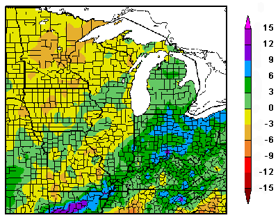 Midwest Precipitation Departure from Normal Map