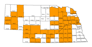 Map of affected Nebraska counties