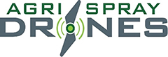 Agri Spray Drones logo with the words “Agri Spray” in green above the word “Drones” in gray, where the letter “O” is stylized as a green radar signal overlaid on a drone propeller blade.
