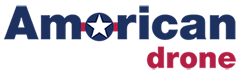 American Drone logo with “American” in blue, “drone” in red, and a white star inside a blue circle replacing the “o”