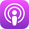 apple podcast logo of microphone with soundwaves radiating outward and purple background