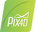 Pix4D logo with white text and a stylized drone flight path above the name, set on a green gradient background