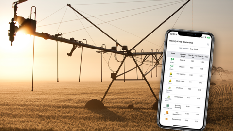 mobile phone showing app overlay on center pivot photo