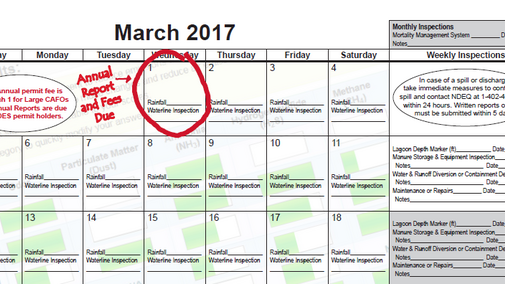 Sample page from the Nebraska Extension Nutrient Management Calendar