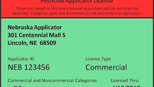 Sample of 2018 commercial pesticide applicator card