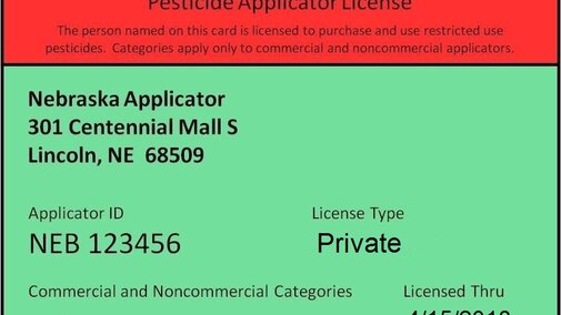 Sample private pesticide applicator certification card for 2018