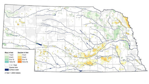 Figure 1. The Nebraska Statewide Groundwater-Level Monitoring Report shows groundwater-level changes in Nebraska from spring 2016 to spring 2017.