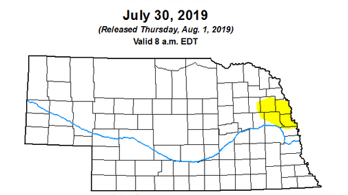 Aug. 1 Drought Monitor shows abnormally dry areas in east central Nebraska