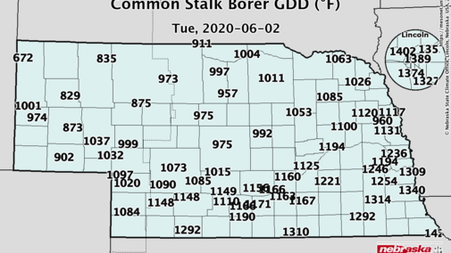 map showing GDD accumulation in Nebraska