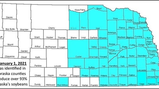 Map of SCN-infected Nebraska counties